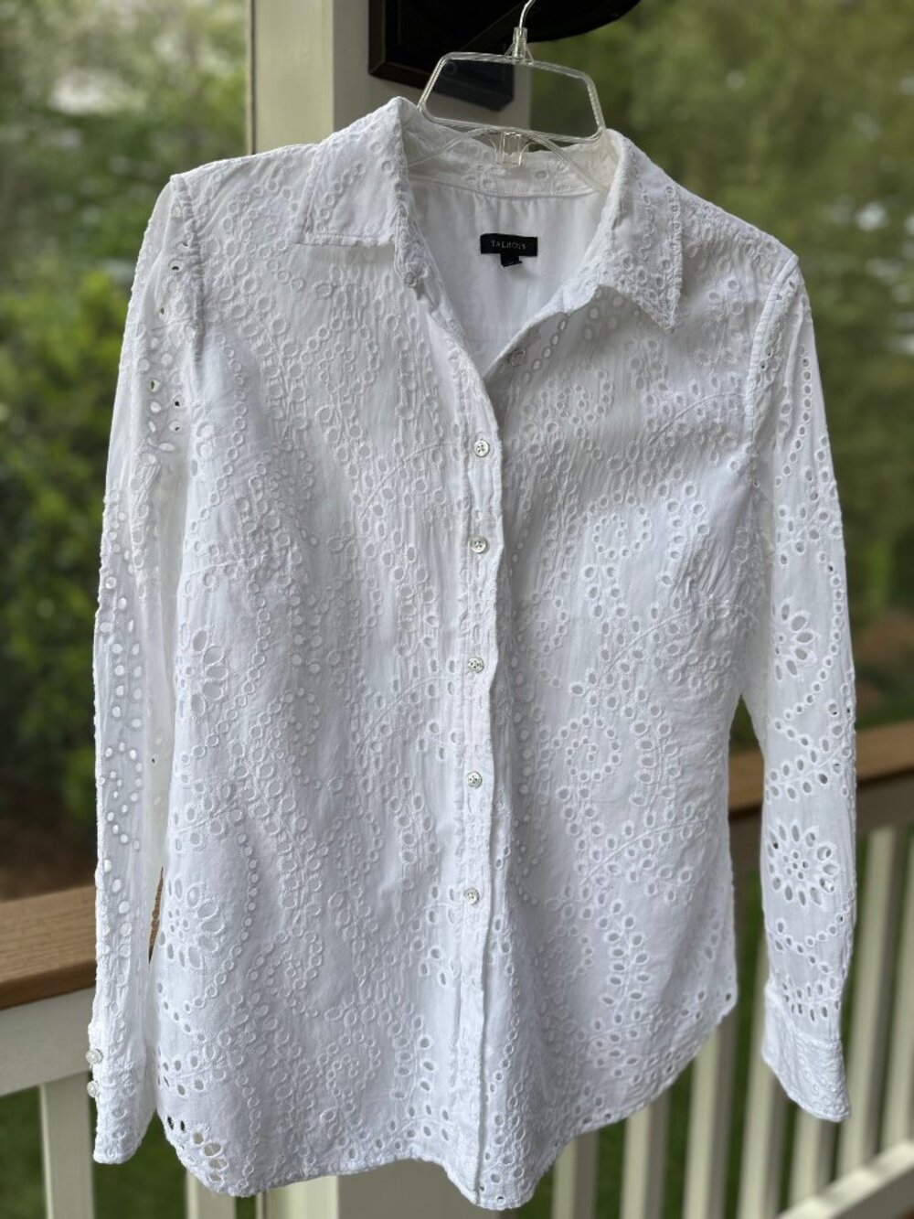 Talbots Eyelet Button Down Blouse Cotton Top White Lined Embroidered Size M